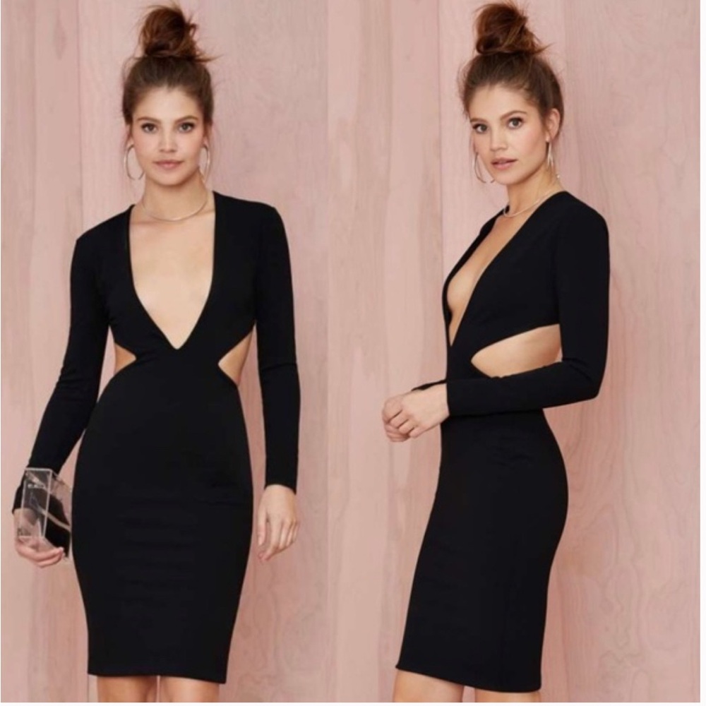 Solace London Black Long Sleeve Cut-Out Dress